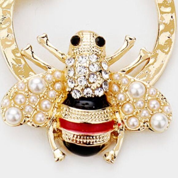 Honey Bee Pearl (faux) Rhinestone Earrings - Picture 2 of 6